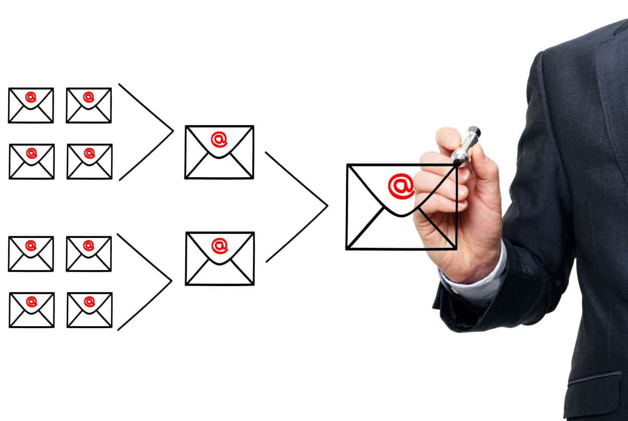 business person drawing email marketing envelopes