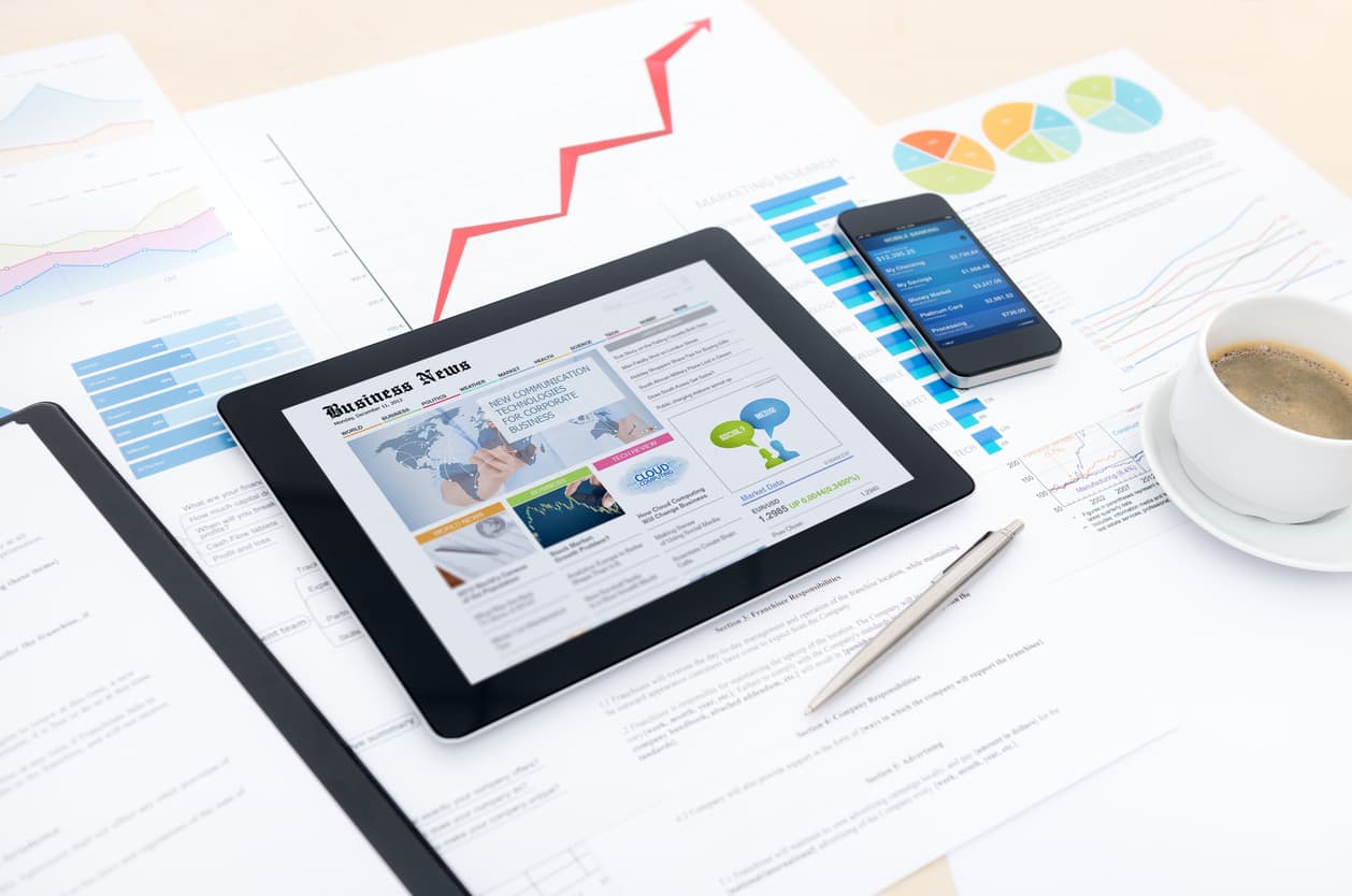tablet showing business news press release